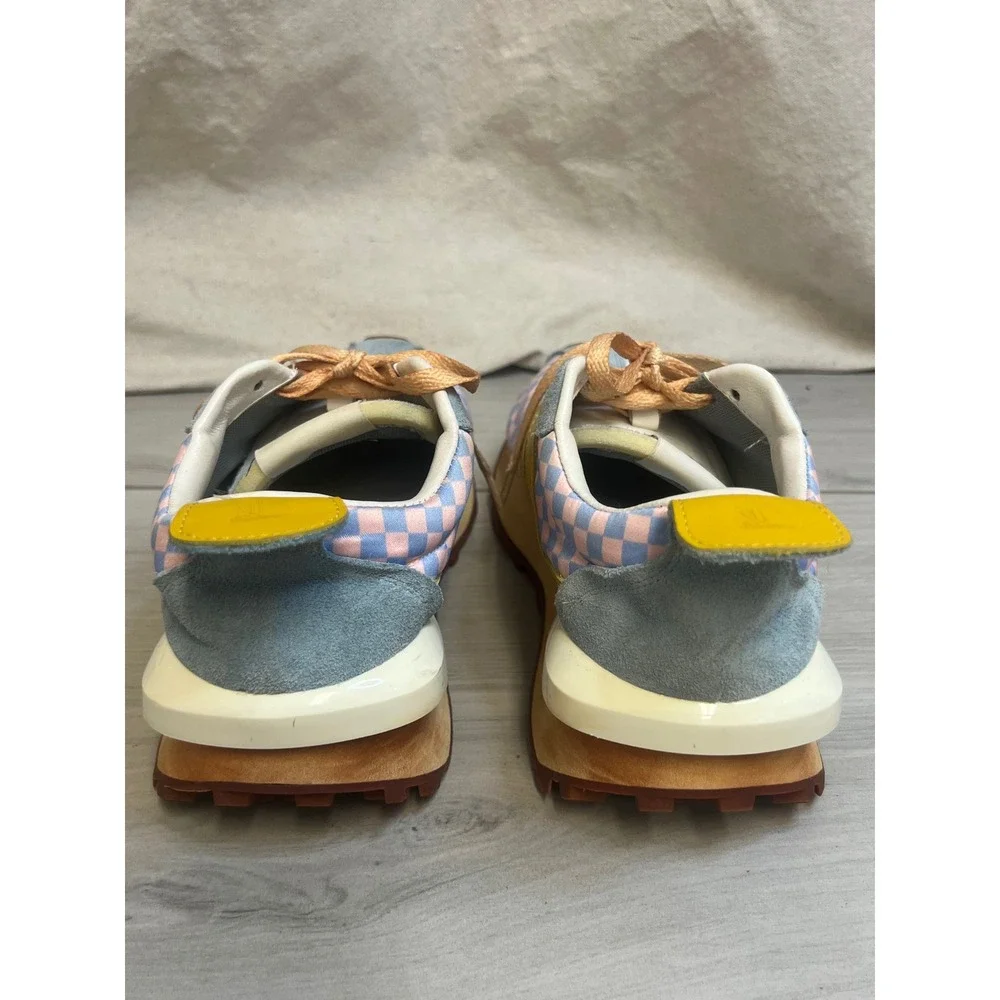 Lanvin Bumper Sneakers Pink Blue Checkered Suede Sz 40 Luxury Retro Trainers